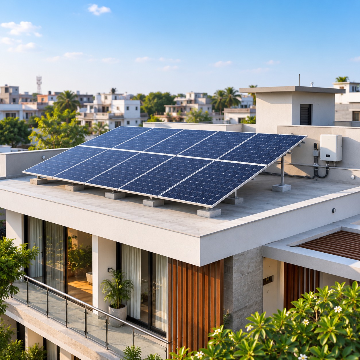 Completed rooftop solar panel installation